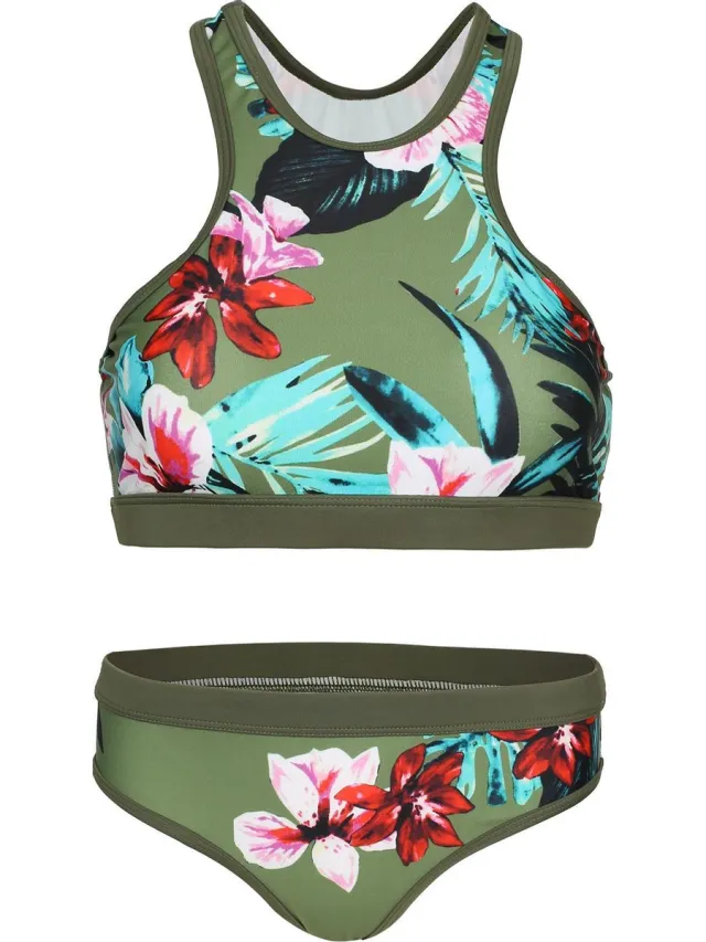 La V Bikini sport basic - Olijfgroen bloemen 170-176 Olivegroen