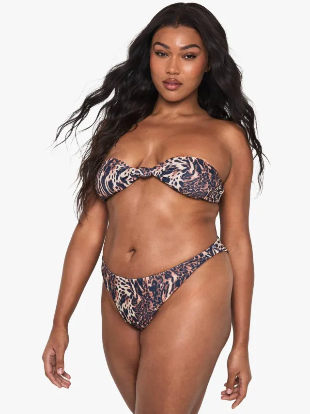 boohoo Dames Plus Swimwear Essentials Leopard Bandeau Bikini Top Luipaardprint