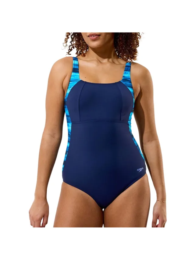 Speedo Lunalustre Printed Shaping Badpak Dames marine