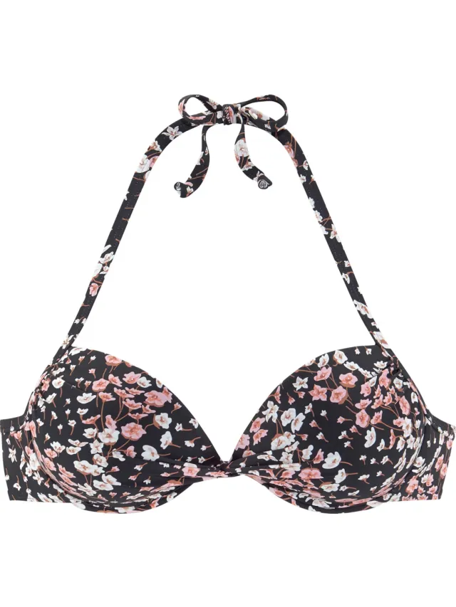 push-up bikinitop zwart bloemenprint, foto 2