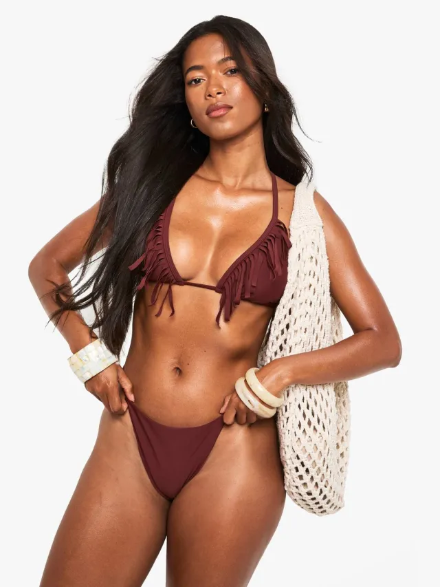 boohoo Dames Franje Bikini Slip Bruin