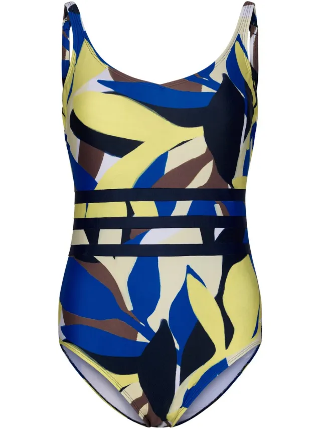 Pastunette Badpak Beach Leaves - Ecru/Blauw/Lime - Corrigerend