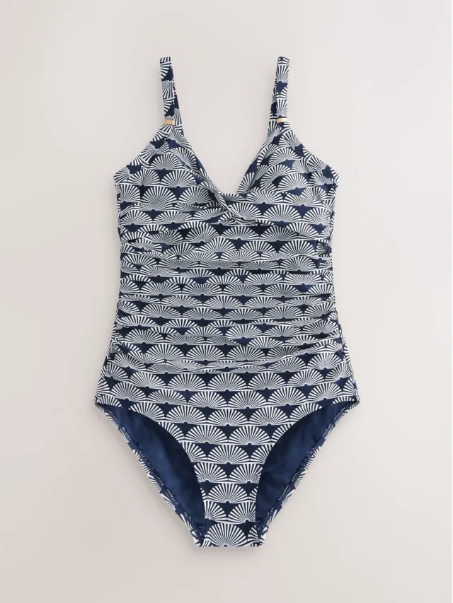 Next Dames - Vormgevend en buikcorrigerend badpak - Blauw Navy/White Fan Print