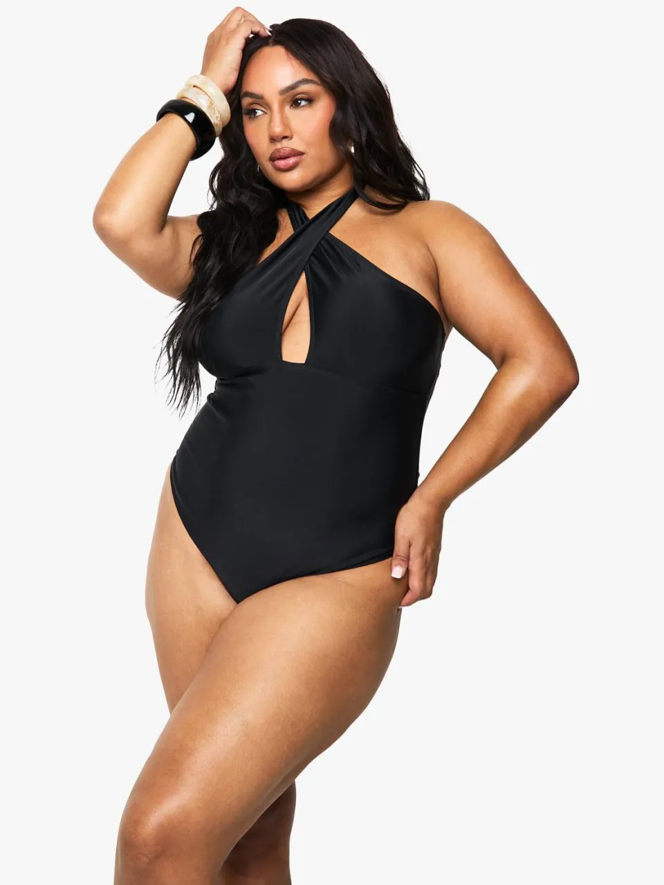 boohoo Dames Plus Buikcontrole Cross Over Badpak Zwart