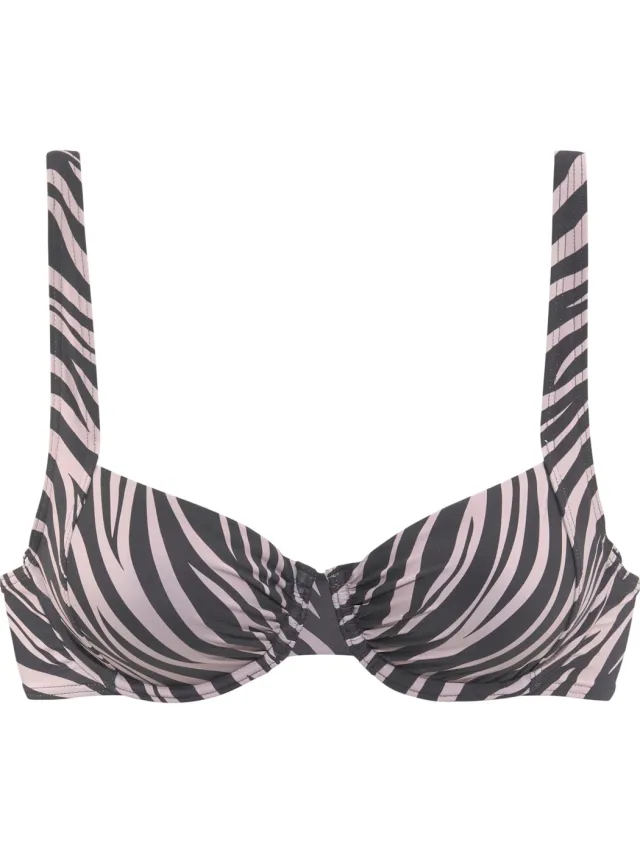 Beugelbikinitop zwart met zebraprint zwart geprint