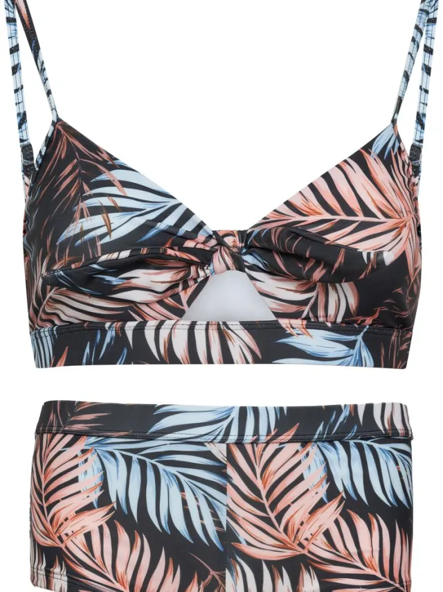 La V Bikini hipster broekje en top met strik - Palm leaf 170-176 Bruin