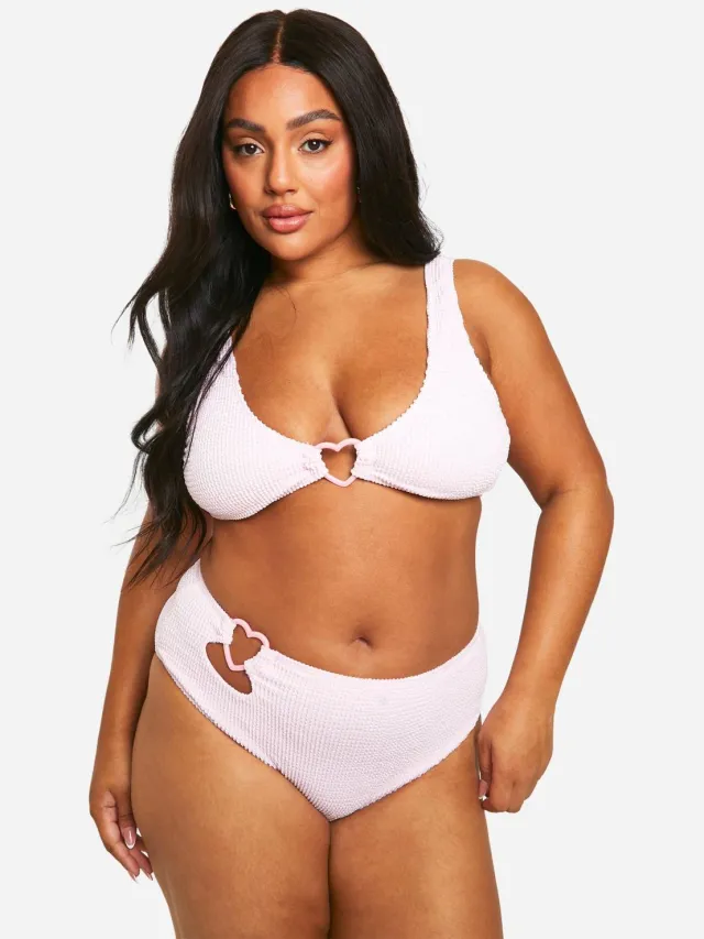 boohoo Dames Plus Crinkle Bikini-onderbroeken met Harttrim baby roze, foto 3
