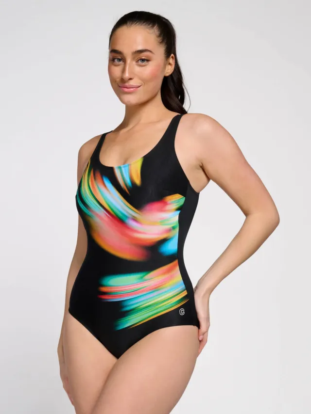 Ten Cate Tweka badpak zwart met print Zwart dessin
