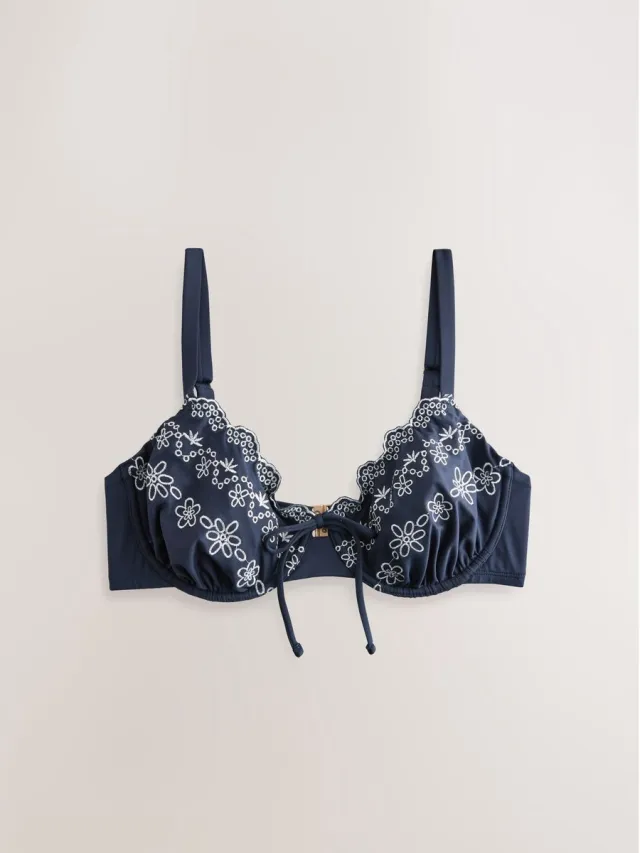 Next Dames - Versierde DD+ bikinitop met beugels - Grijs Steel Blue/Ecru