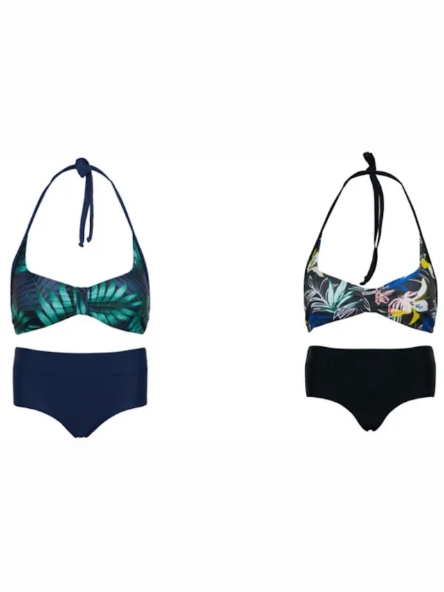 La V Set van 2 bikini hipster broekje en haltertopje Angel's flower/ Tropical leaf 152-158 Multikleur bloemen