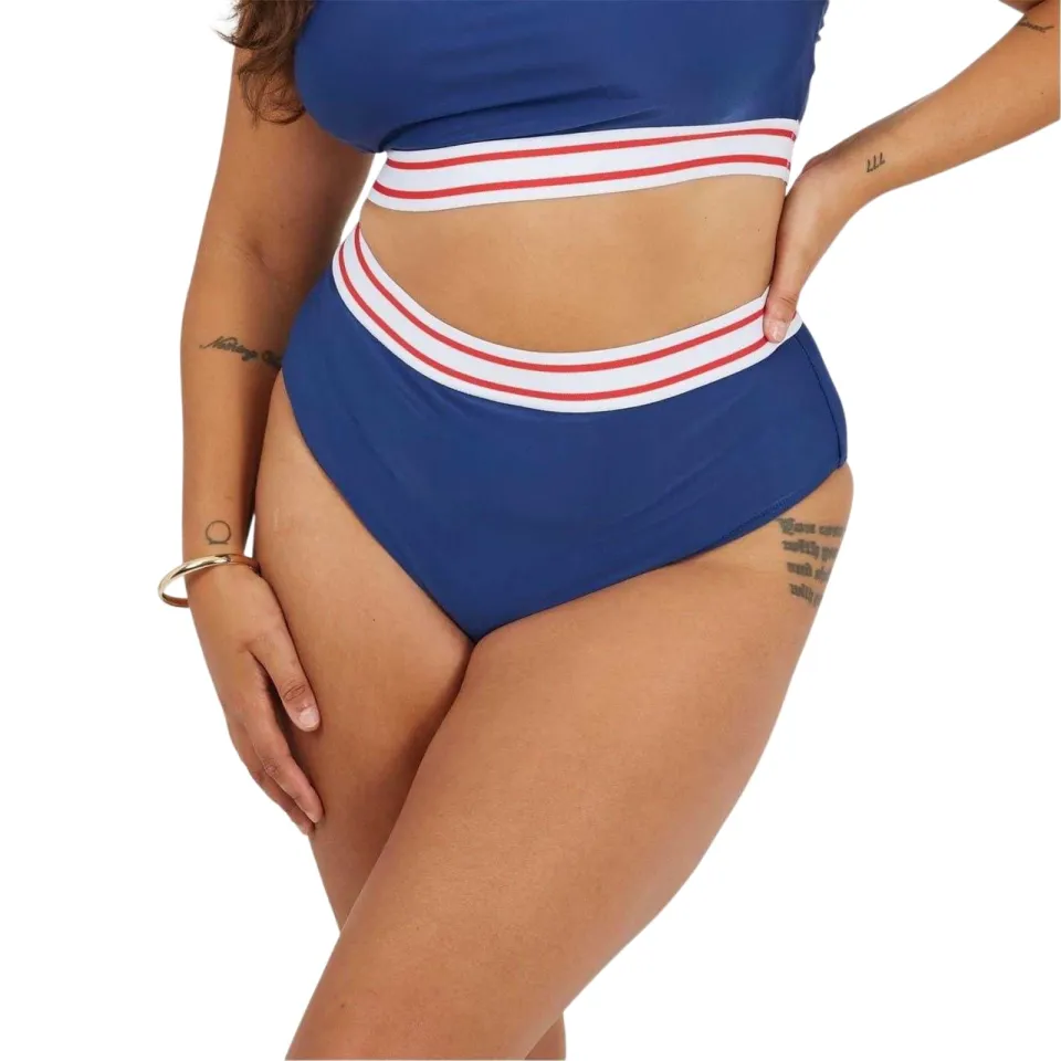 Brave Soul Dames/Dames Gestreept Hoog Taille Bikini Broekje (Marine, Wit, Rood), foto 2