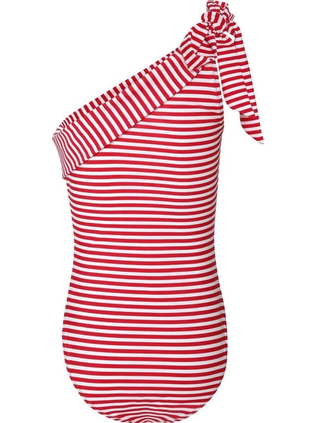La V Badpak met een schouder Rode strepen 170-176 Rood