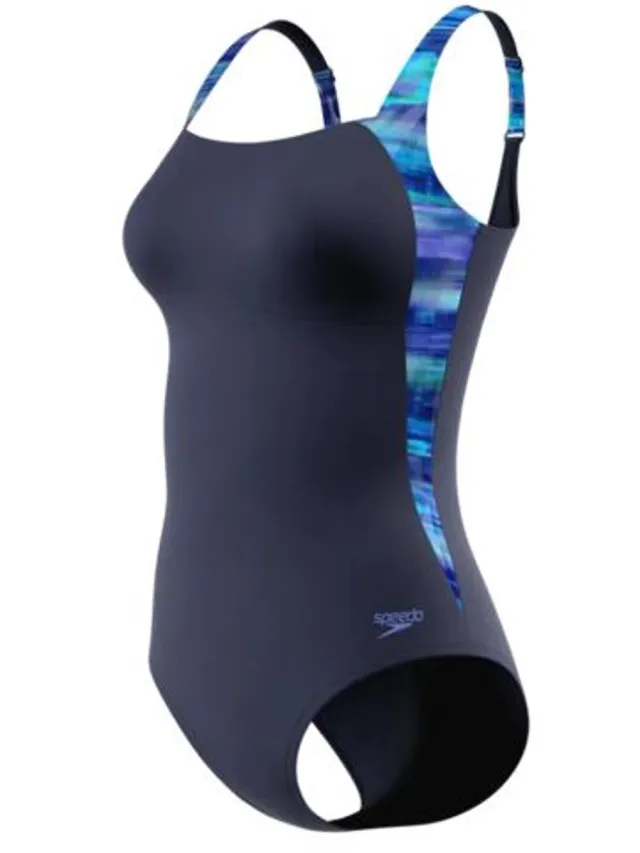Speedo Luna Lustre Printed 1P Dames - Badpak Dames met Uitneembare Cups - Zwempak Dames met Plooien - Badpak Dames met Verstelbare Bandjes - Marine/Blauw - 40