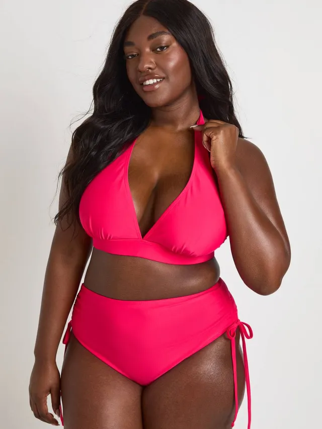 boohoo Dames Plus Diepe Halternek Bikinitop felroze, foto 3