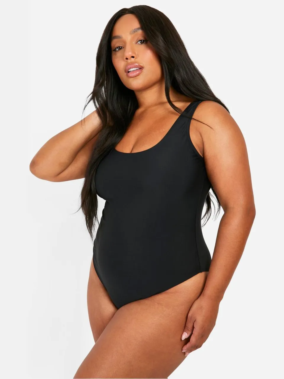 boohoo Dames Plus Tummy Control Scoop Badpak zwart, foto 3