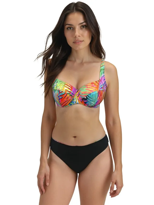 Vivisence Bikinitop Gevoerd Met Beugel Kliksluiting Tropisch Patroon Voor Dames Vakantie, Oranje-Groen,75E