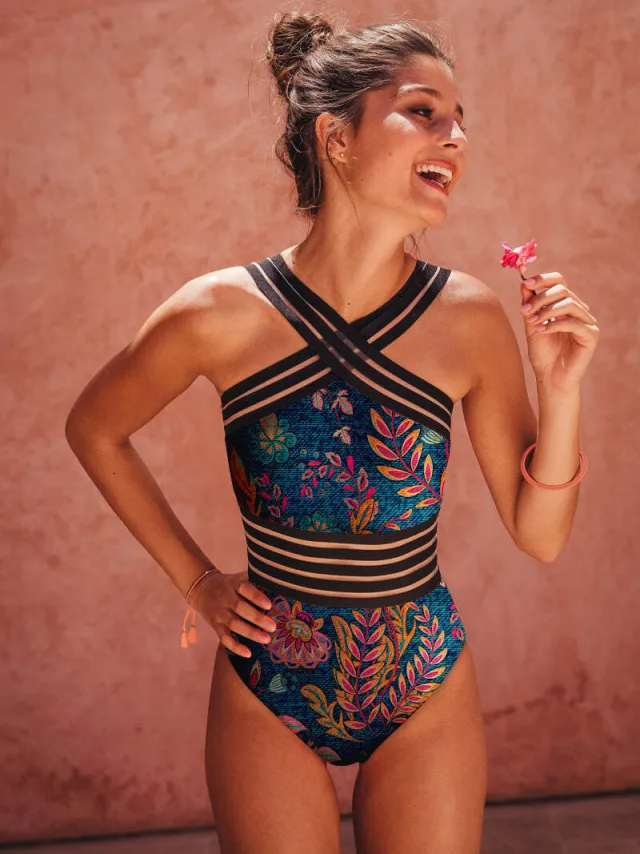 Averie dames vegan Badpak Halley Crossover Kobaltblauw Donkerblauw