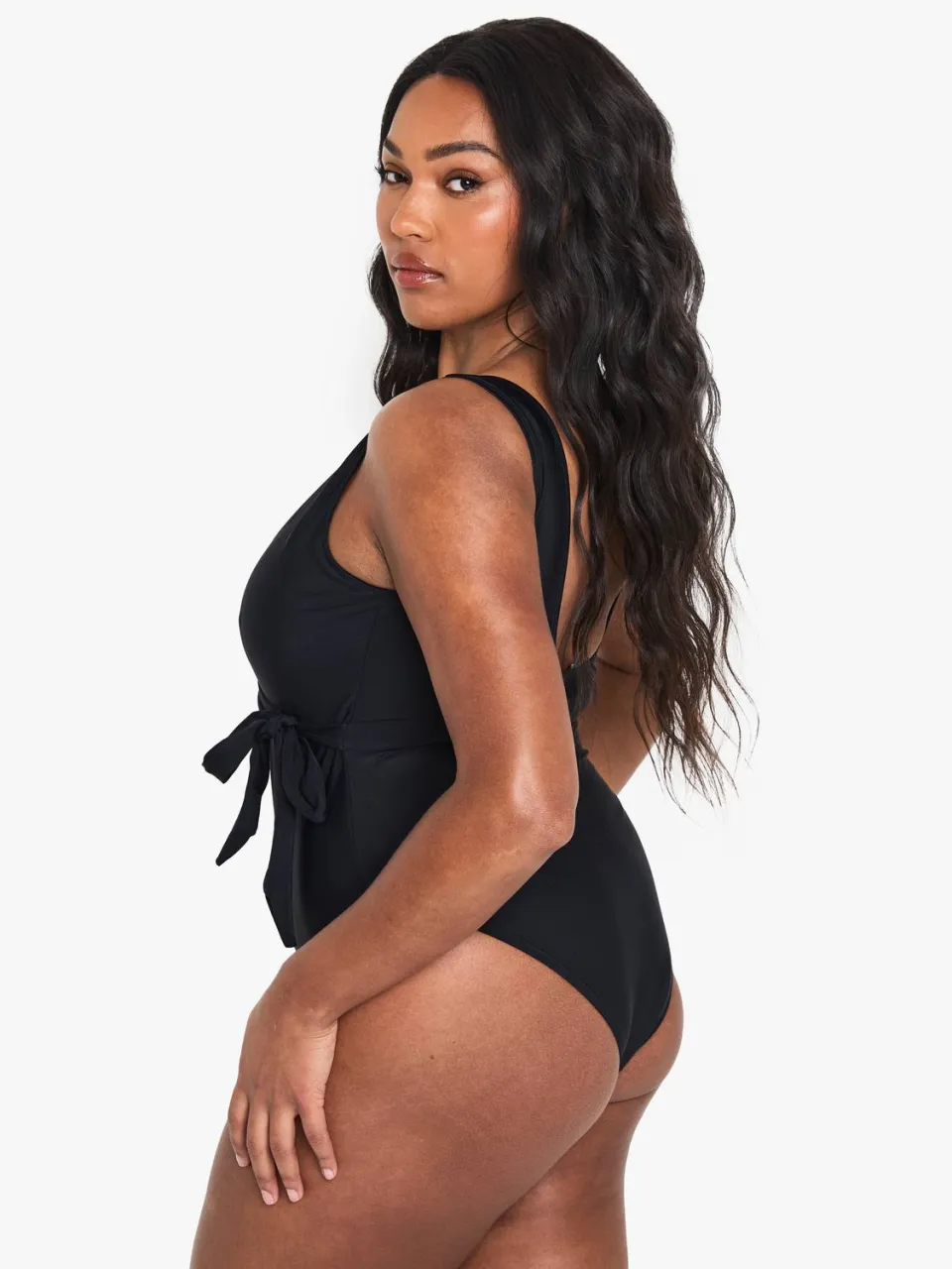 boohoo Dames Plus Swimwear Essentials Buikcontrole Wikkelbadpak zwart, foto 2