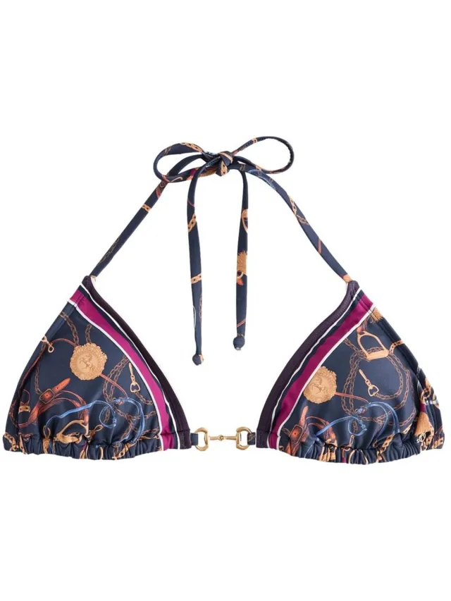 Next Dames - Driehoekige bikinitop met hardware - Blauw Equestrian Print
