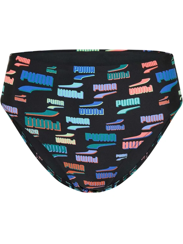 Puma Dames All Over Logo Bikini Slip (Zwart/Multi)
