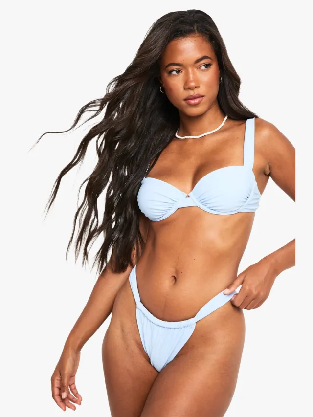 boohoo Dames Zwemkleding Essentials Gerimpte Slip Blauw