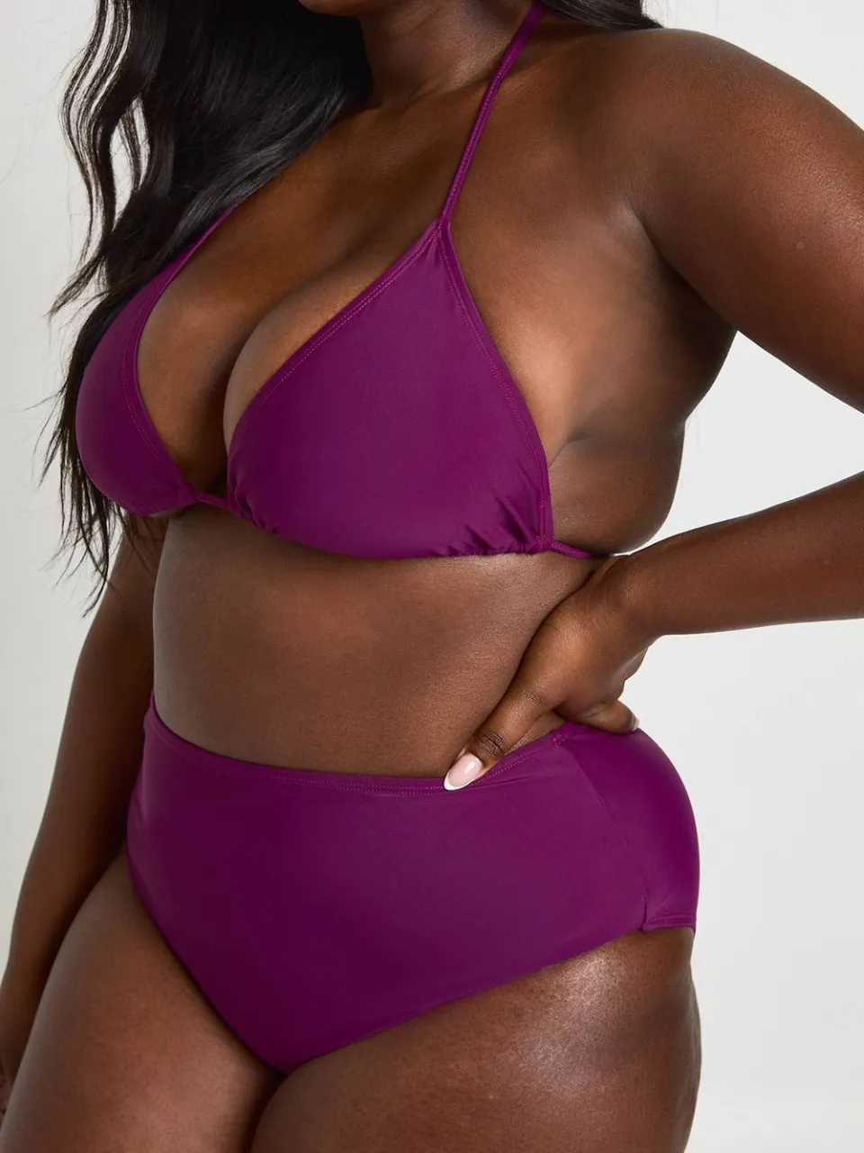 boohoo Dames Plus Zwemkleding Essentials Driehoek Bikini Top & Hoge Taille Broekje Set violet, foto 4