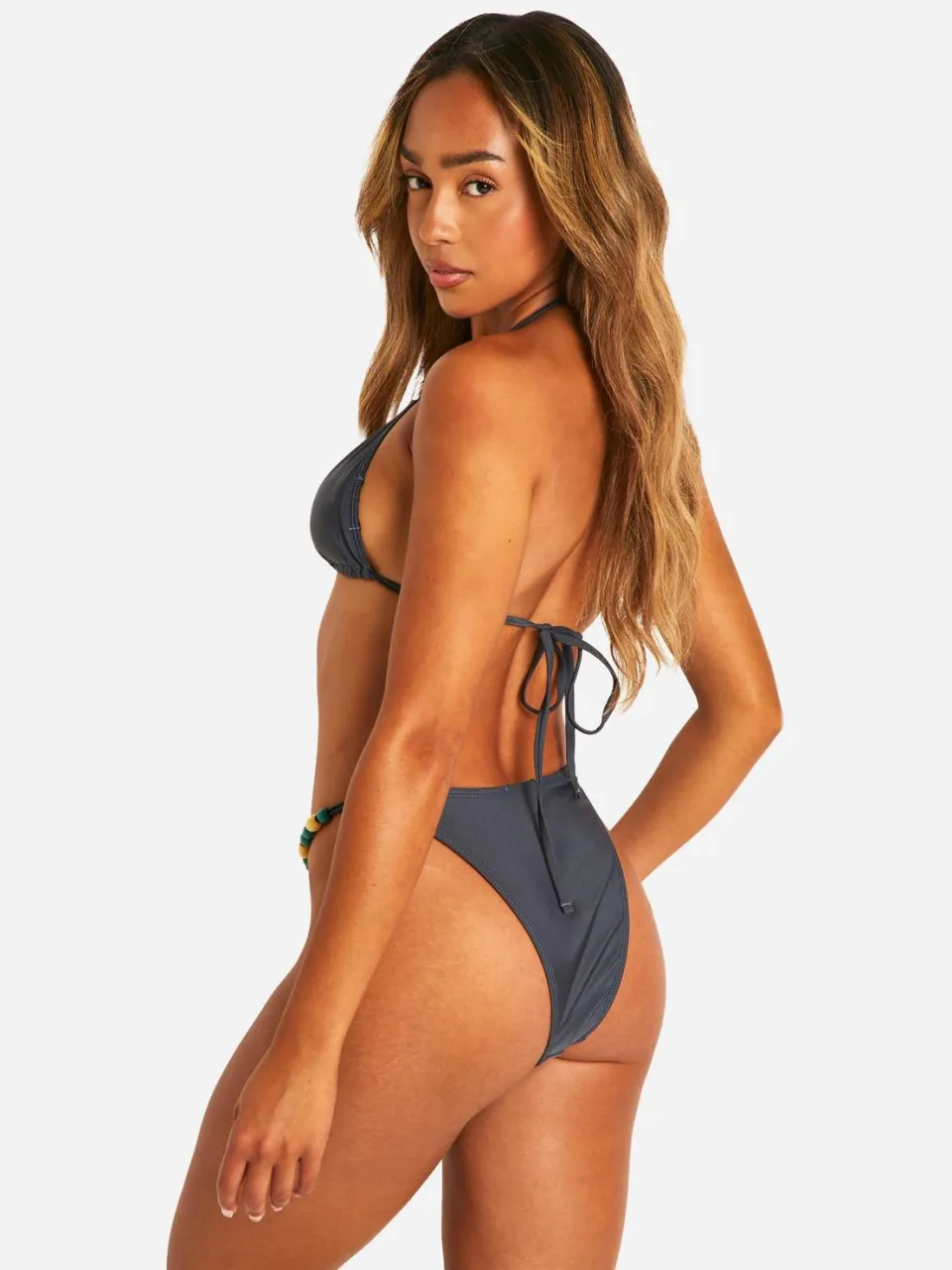 boohoo Dames Met kralen afgewerkte tanga bikini slipjes houtskool, foto 2