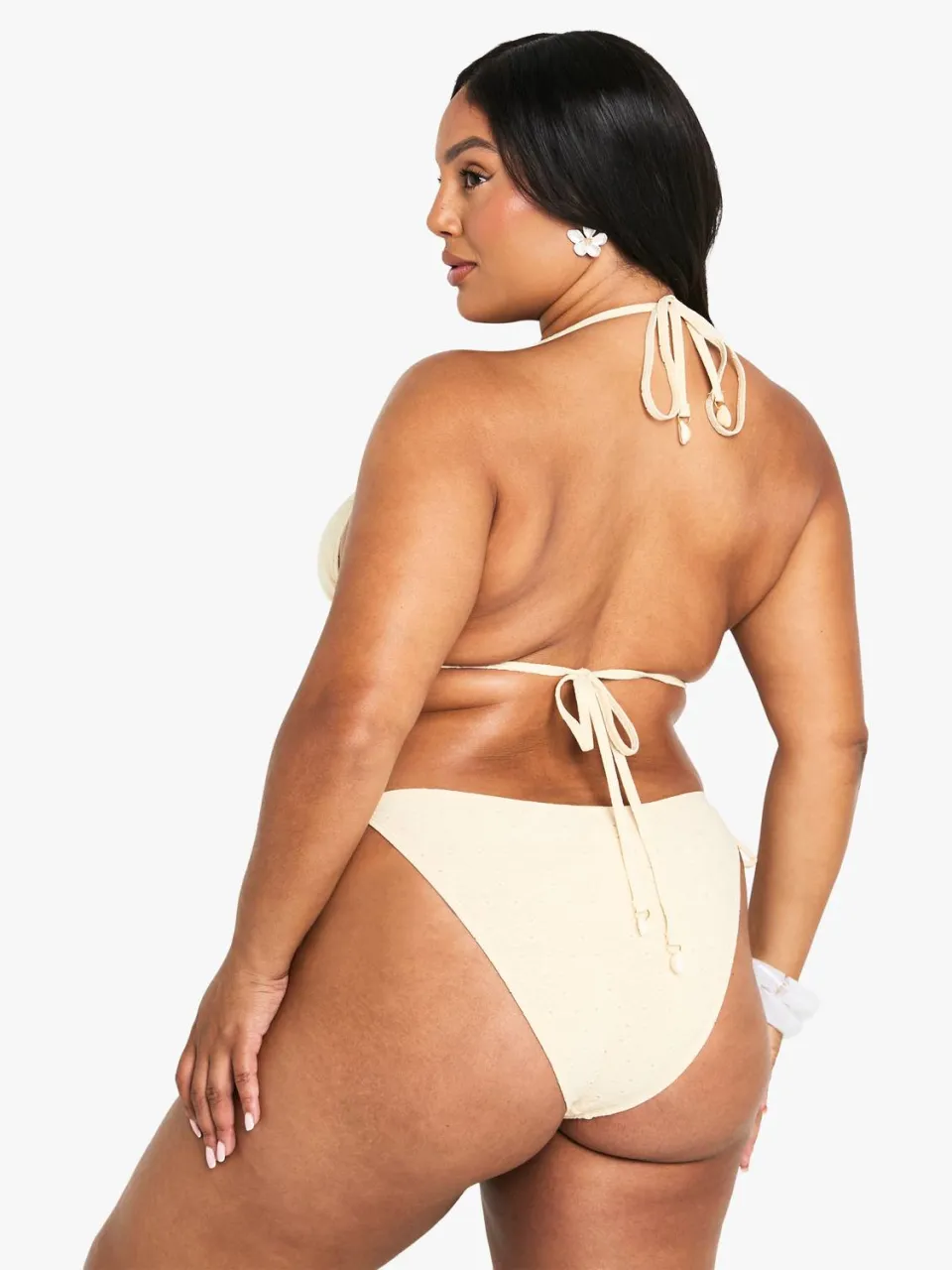 boohoo Dames PLUS SCHELPTRIM BORDUURWERK STRIK VOORZijDE HIGHWAIST BIKINI citroen, foto 3