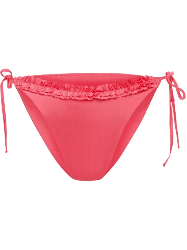 ESOTIQ Godlike - Bikinibroekje - Intens roze - Zijwaartse striksluiting - Ruffle aan de voorkant