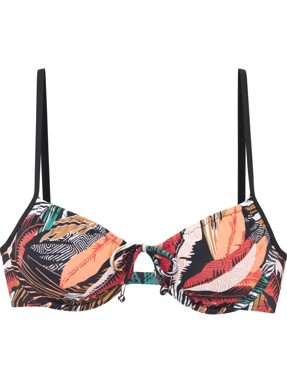 beugelbikinitop zwart met bladprint, foto 2