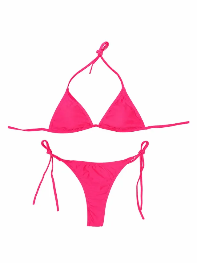 NUVEX Felroze bikini set dames driehoek bikini halter bikini tie string bikini zwempakset met laag taille bikini broekje 2 delige strandkleding vakantie zwemkleding Rood Roze