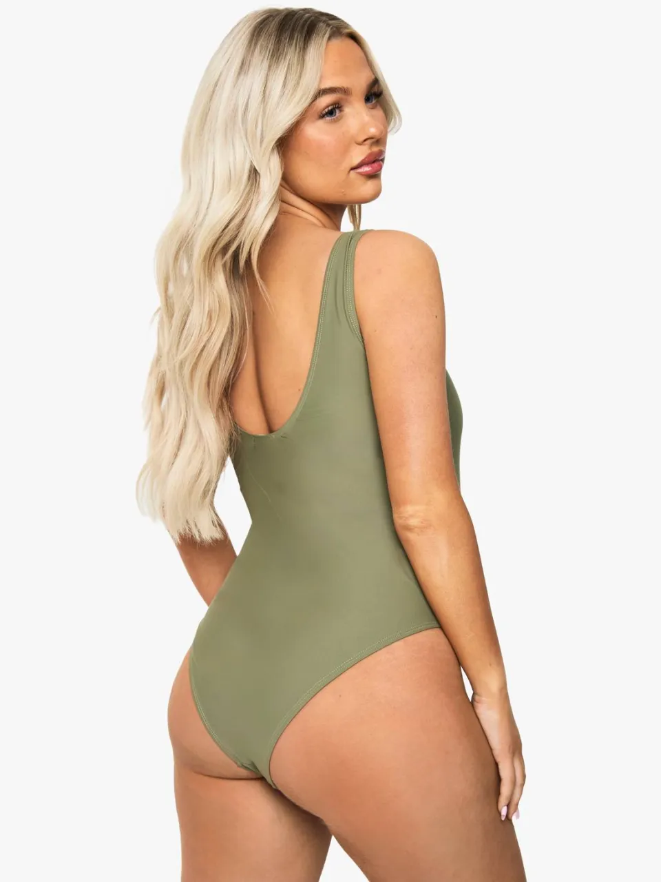 boohoo Dames Zwangerschapsbadpak met geraffineerde buikondersteuning kaki, foto 2