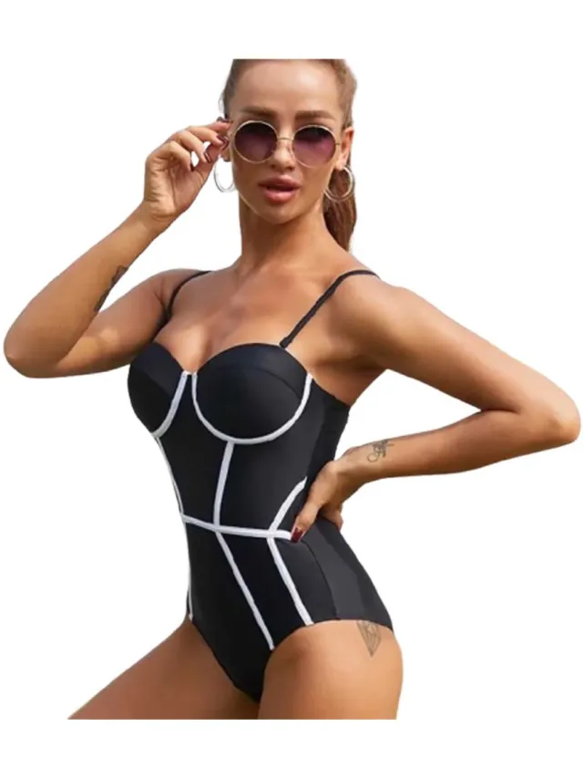 RedParrot Afslankende badpak met lichte push-up - Lichte voorgevormde cup - Bikini - Strak Zwart