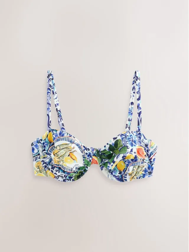 Next Dames - Bikinitop zonder vulling, met beugel - Blauw Blue/White Sardine Print Lemon