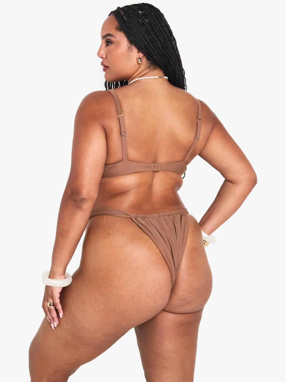 boohoo Dames Plus Shell Trim Geruched Tanga Bikini Broekjes chocoladebruin, foto 2