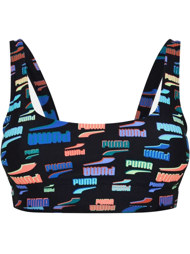 Puma Bikinitop voor dames met logo over het gehele oppervlak (Zwart)