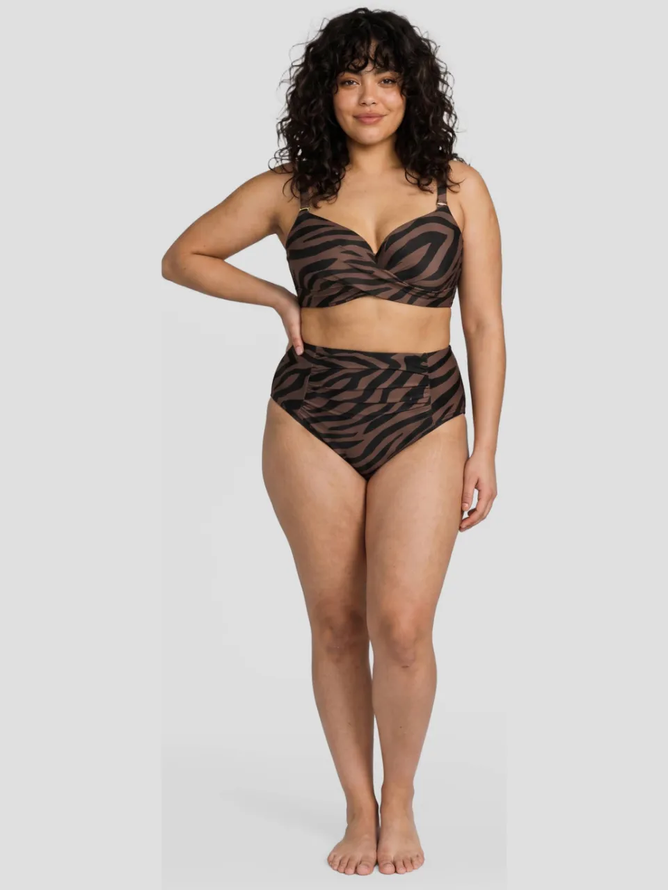BEACHWAVE Curve high waist bikinibroekje met zebraprint - donkerbruin/zwart, foto 6