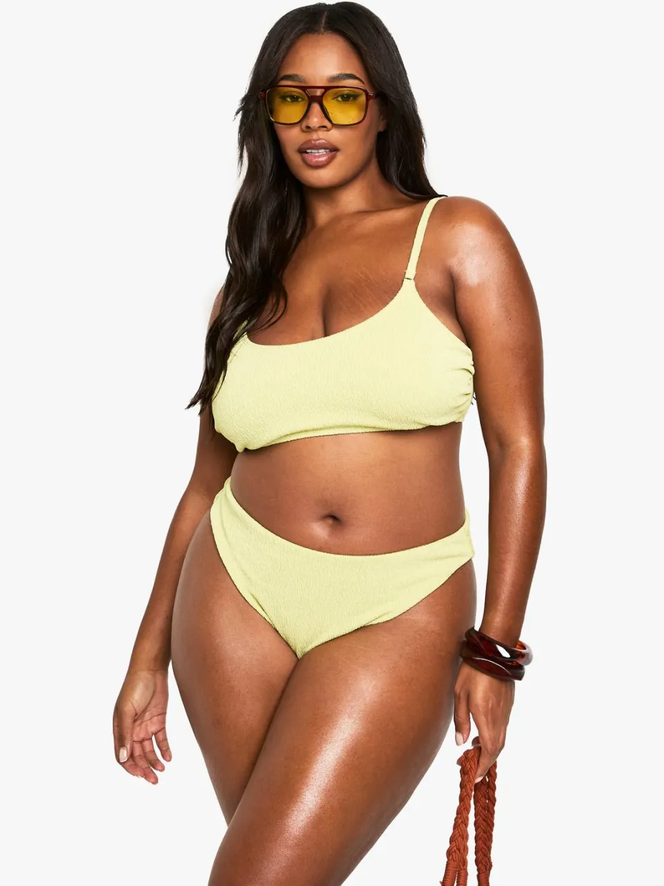 boohoo Dames Plus Zwemkleding Essentials Crinkle Hoge Taille Bikini Broekjes olijf, foto 2