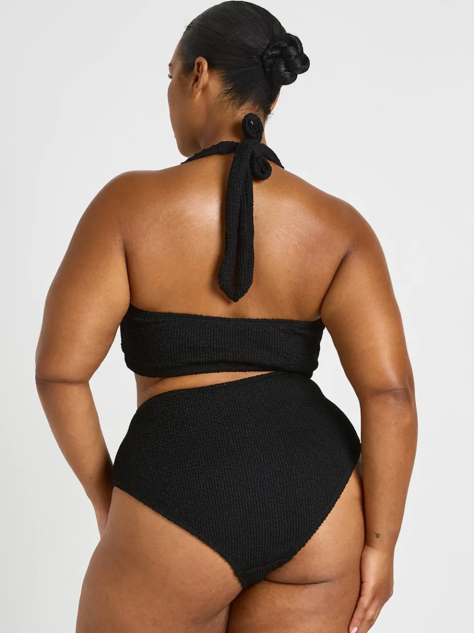 boohoo Dames Plus Crinkle Vierkante Halslijn Top & Hoge Taille Bikini zwart, foto 2