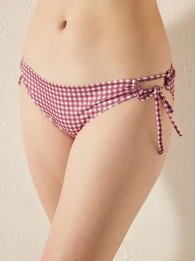 Penti Lage Taille Gingham Hipster Bikini-broekjes Bordeauxrood