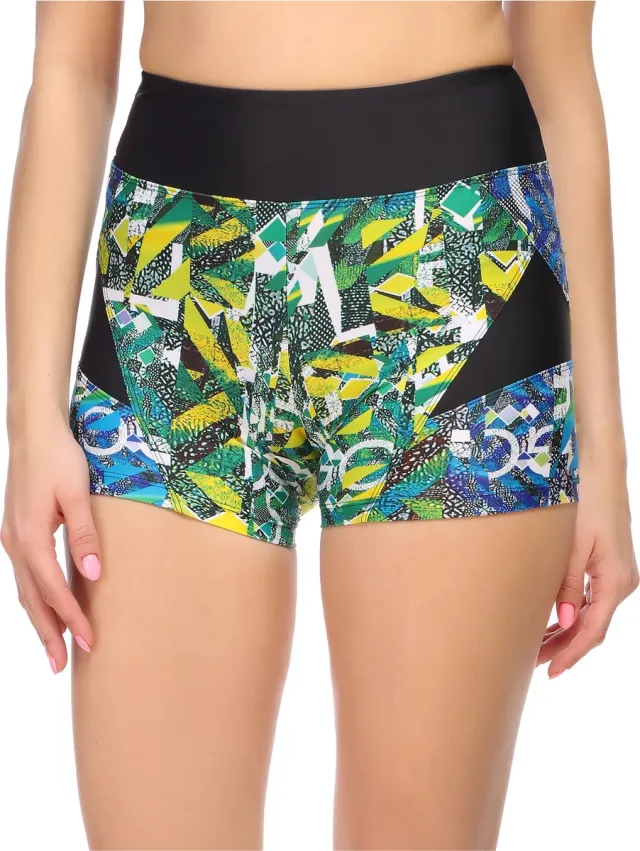 Merry Style MS-MS10-317-SWS Dames Zwembroek - Zwemshorts - Bikinibroekje - Elastische tailleband - Polyamide & Elastaan - Zwart/Patroon1 - 34