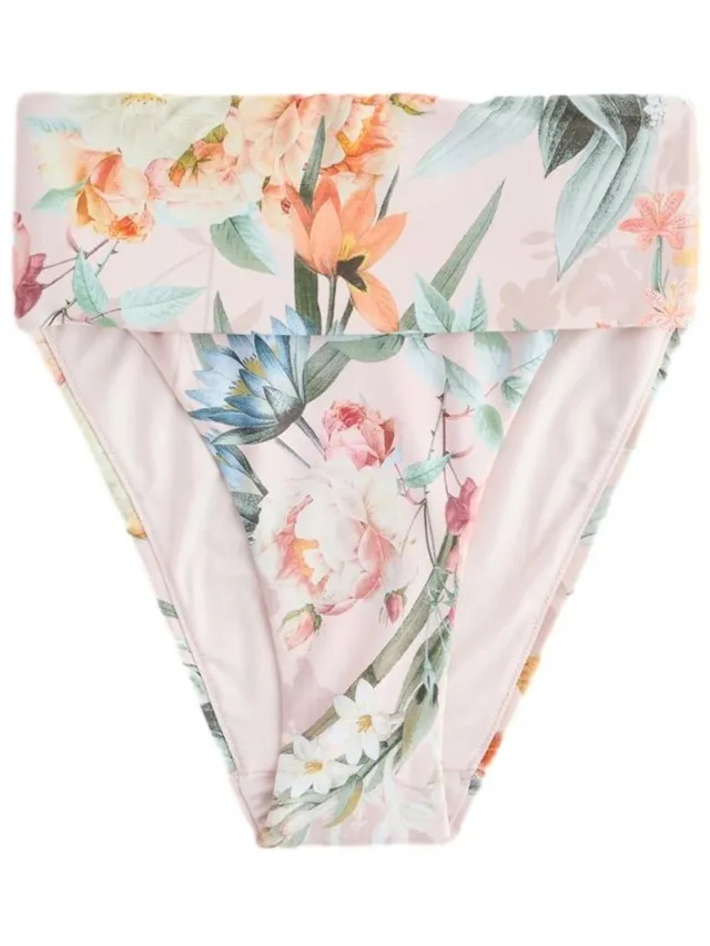 Next Dames - Bikinislip met hoge omgeslagen taille en hoge beenuitsnijding - Roze Pink Floral