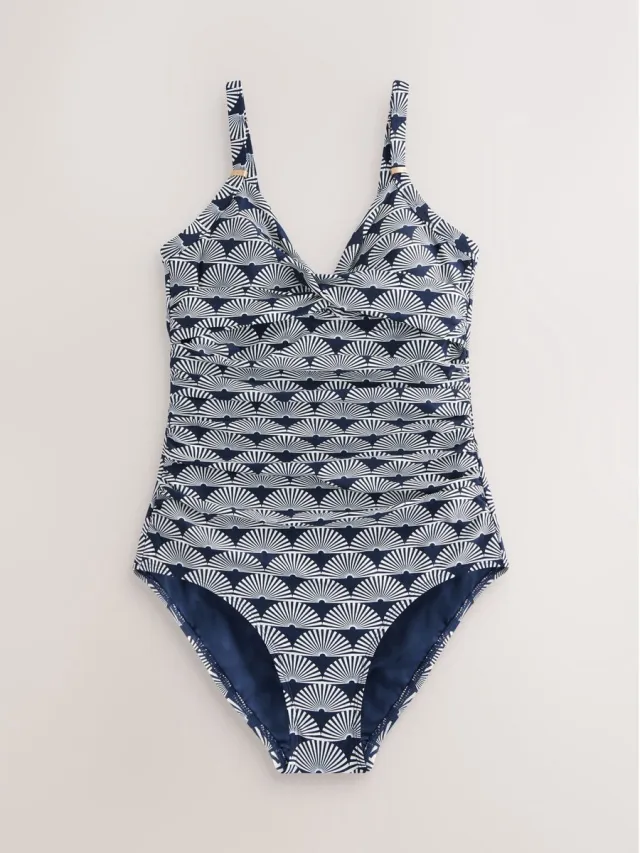 Next Dames - Vormgevend en buikcorrigerend petite badpak - Petite - Blauw Navy/White Fan Print