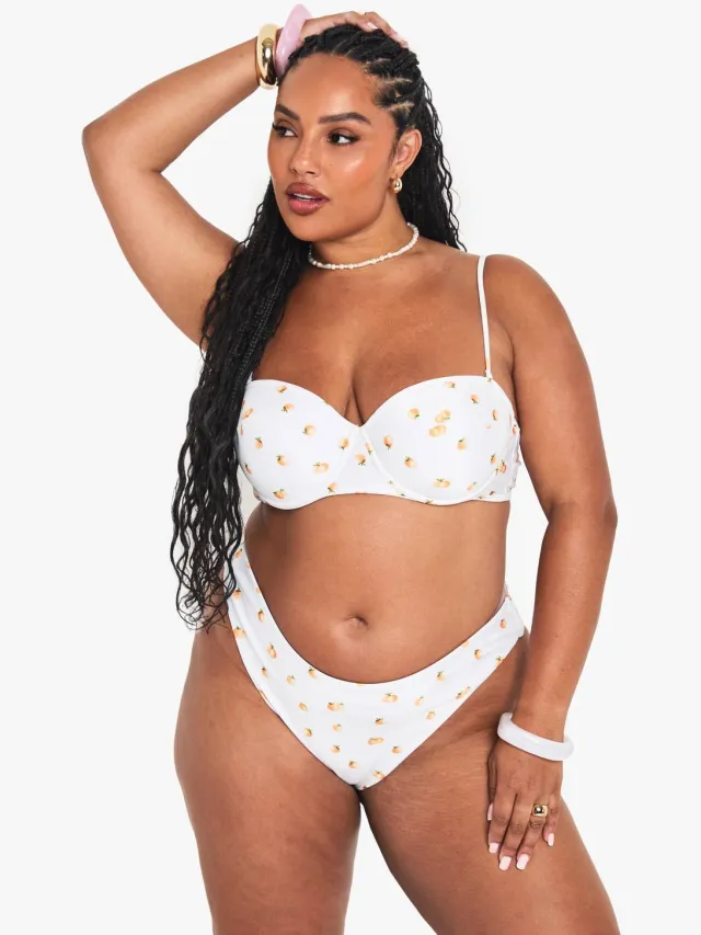 boohoo Dames Plus TANGERINE PRINT GEPADDE BALKON BIKINI TOP Oranje