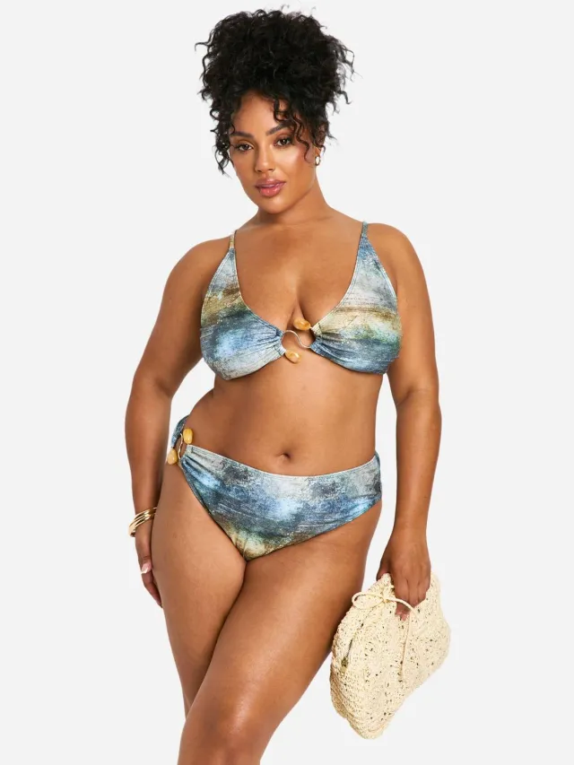 boohoo Dames Plus Abstract Geparelde Bikini Set Blauw