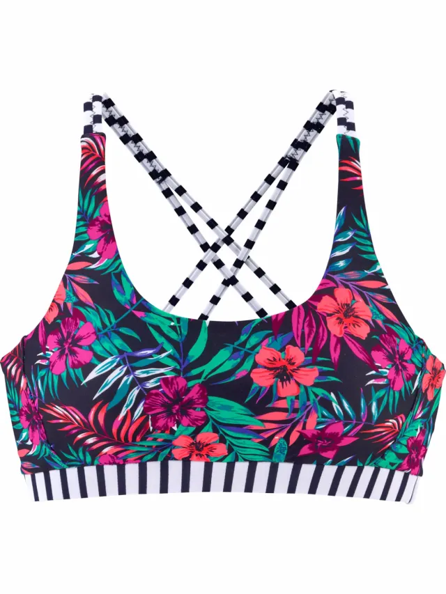 bustierbikinitop marineblauw bloemenprint, foto 2