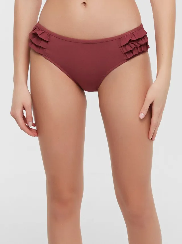 Penti Midden Taille Hipster Bikini Slip met Ruffles Bordeauxrood