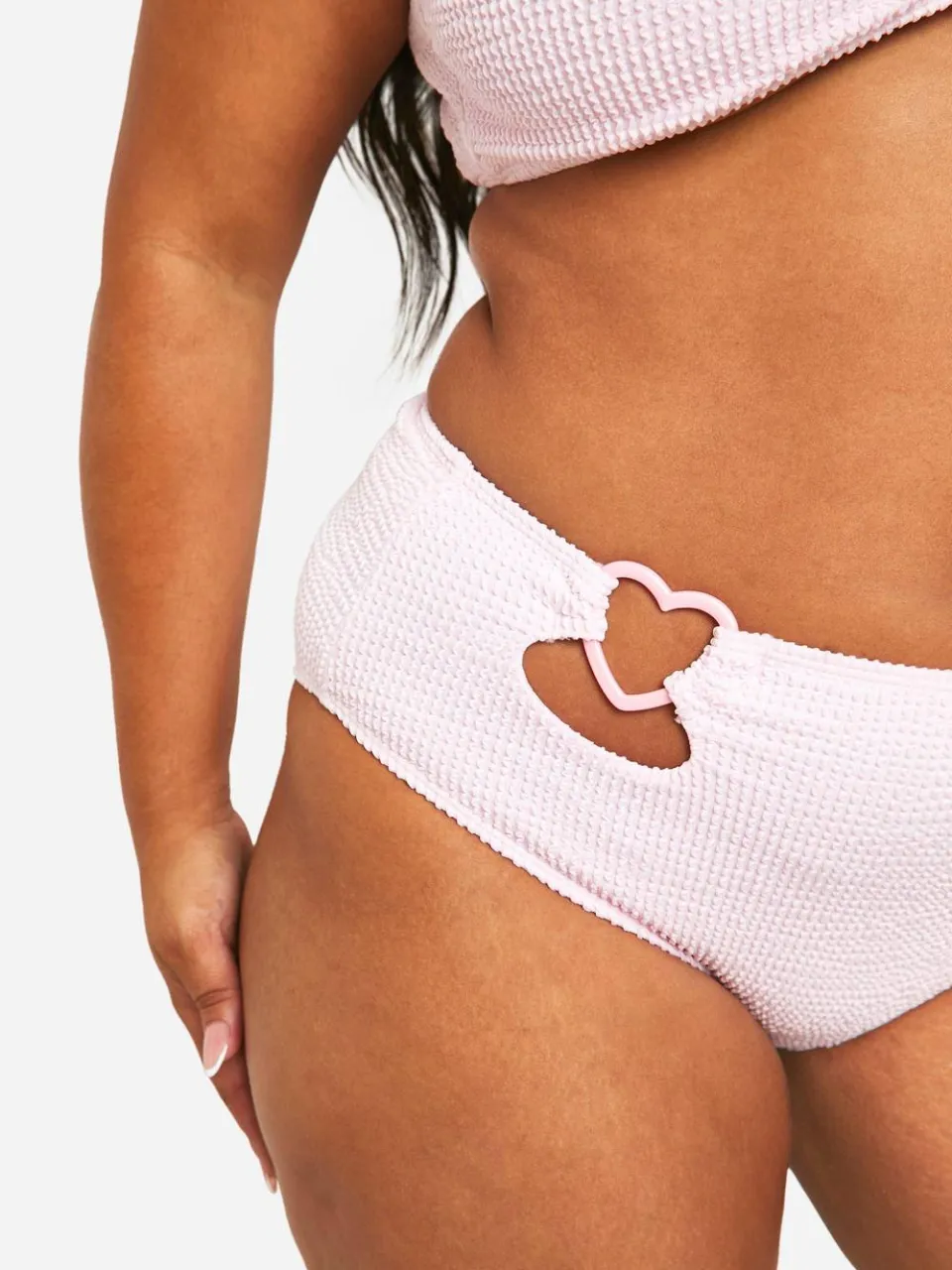 boohoo Dames Plus Crinkle Bikini-onderbroeken met Harttrim baby roze, foto 4