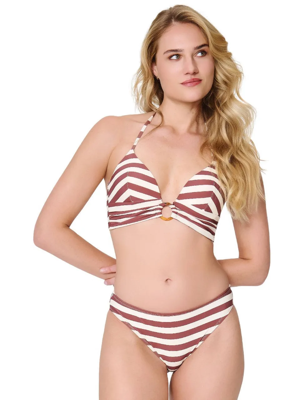 Lingadore voorgevormde triangel bikini set bruin/wit