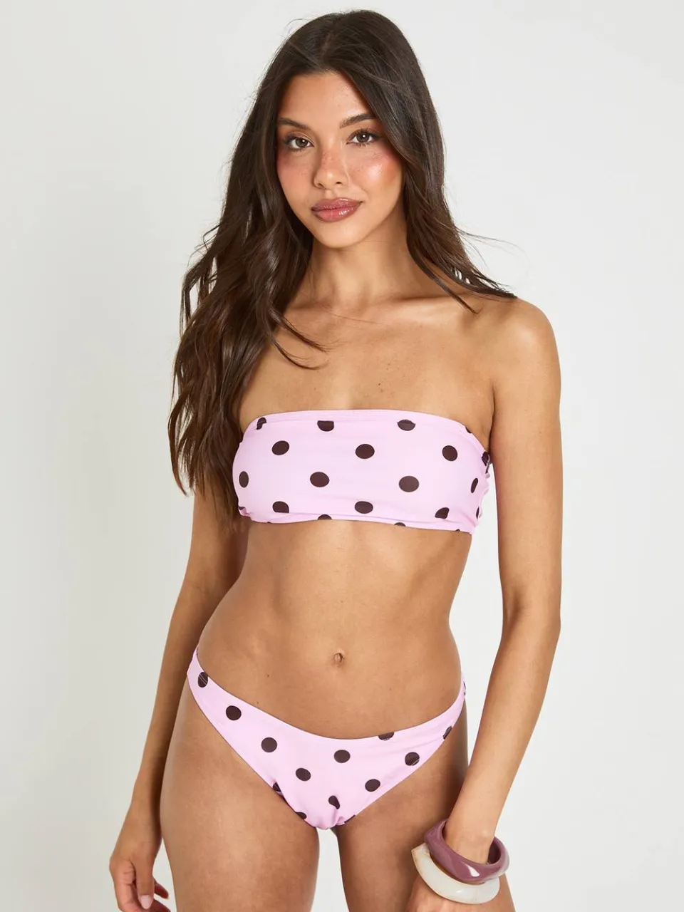 boohoo Dames Polkadot Essentials Bandeau Bikinitop Met Afneembare Band roze, foto 3